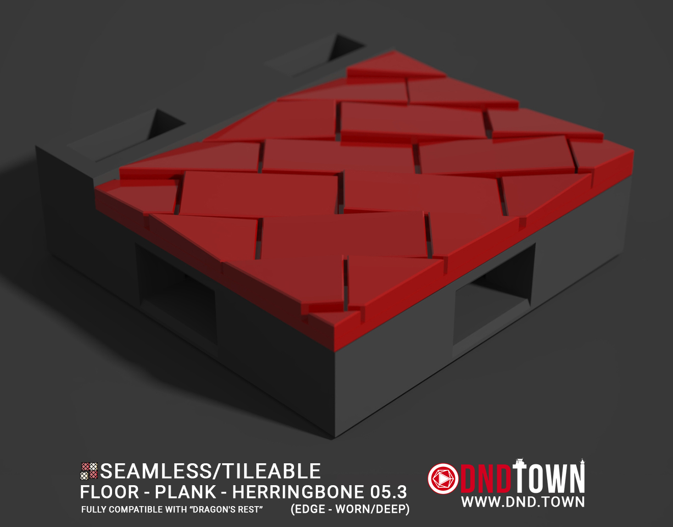 Floor - Plank - Herringbone - Wall Edge 05.3 (WORN/DEEP) - 3D Modular Dungeon Tile - DnD Town Minis (www.dnd.town)